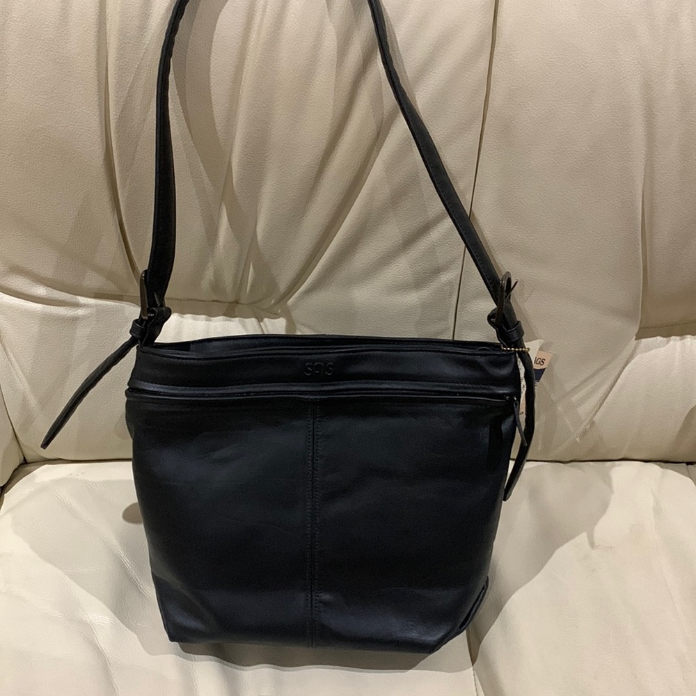 New Black SAS Leather Crossbody Satchel Adjustable Made in USA Vintage